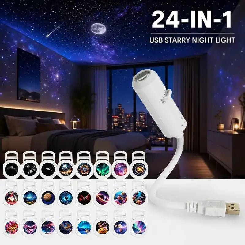 USB Starry Sky Projector Lamp 24-in-1 360° Night Light