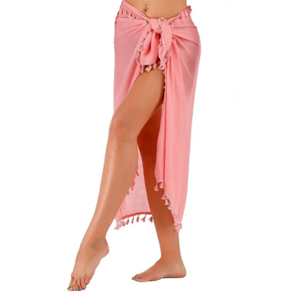 Sheer Beach Wrap Skirt Tassel Trim Bikini Cover Up | Nixie Bikini Cover Up Nixie