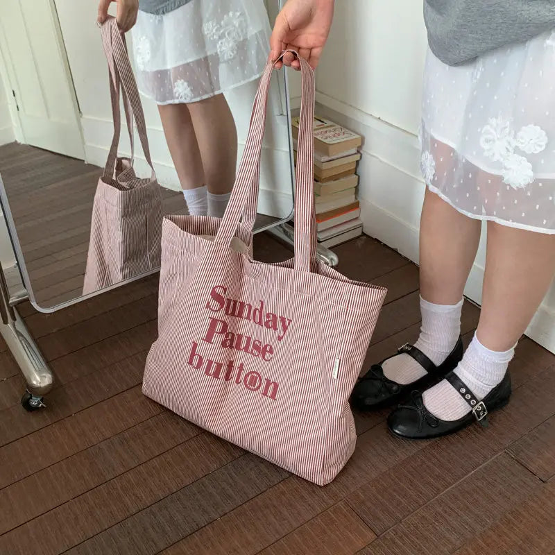 Korean Striped Canvas Tote Bag – Large Capacity Women's Bag Canvas Tote Bag Nixie