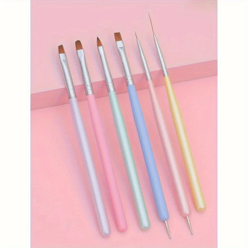 6-Piece Nail Art Brush Set – Gel, Dotting & Carving Pens Nail Art Brush Set Nixie