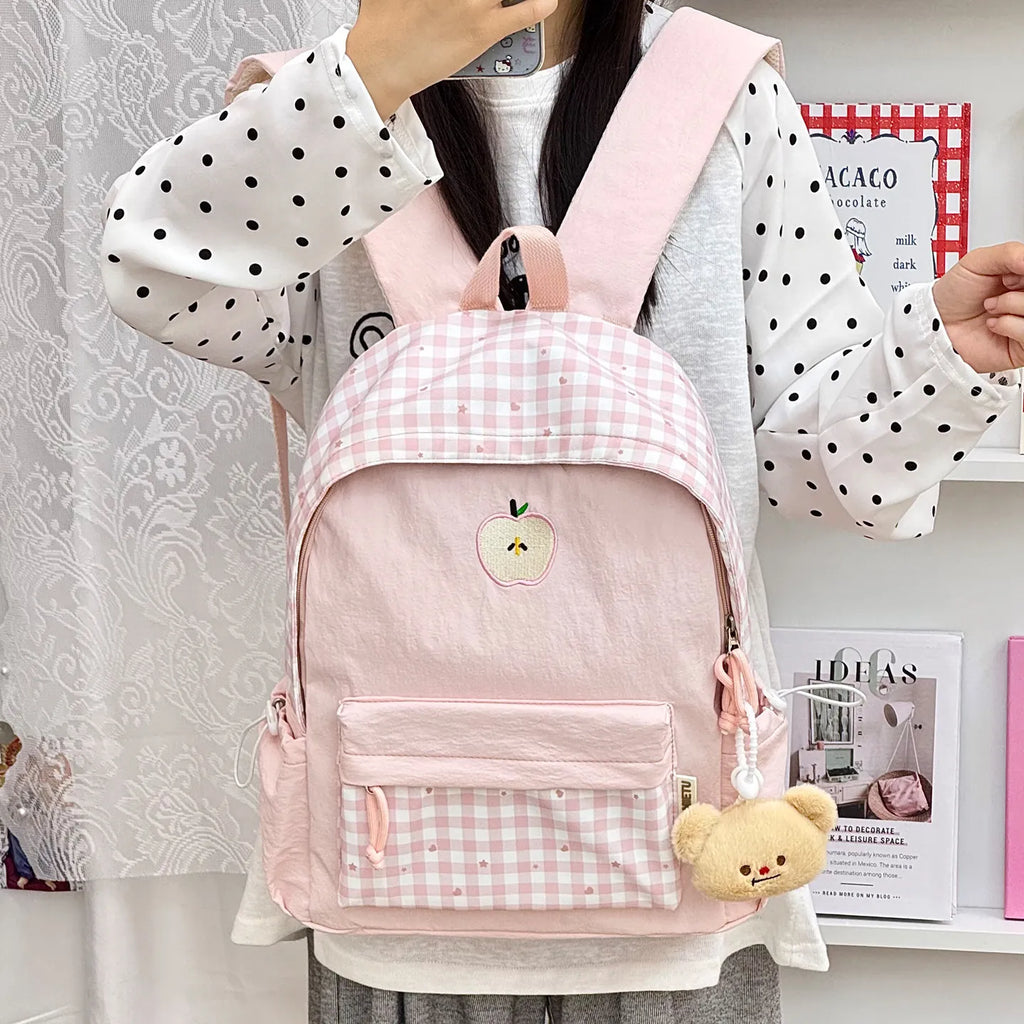 Nixie Plaid Backpack – Korean Style Teen Girls School Bag School Backpack Nixie Pink