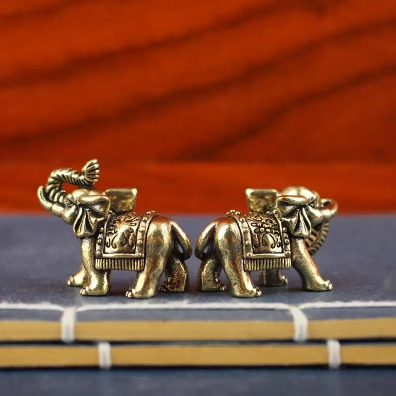 Brass Lucky Elephant Miniature Figurine | Antique Bronze Statue Decorative Figurine Nixie