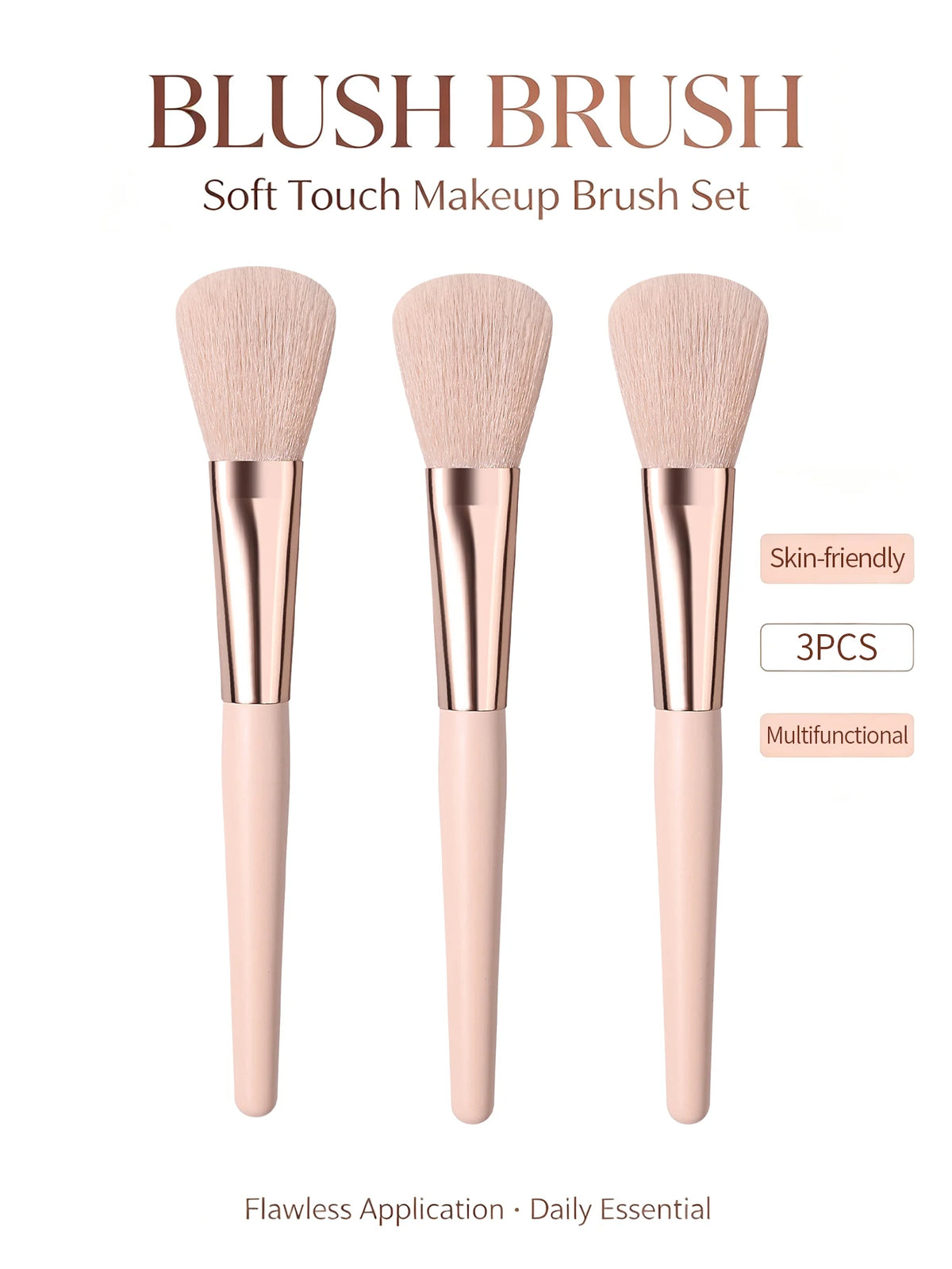 3-Piece Soft Fluffy Blush Brush Set – Highlight & Contour Makeup Brush Set Nixie