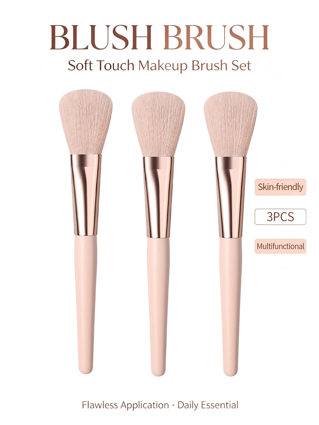 3-Piece Blush & Contour Brush Set – Soft Powder Makeup Brushes Makeup Brush Set Nixie
