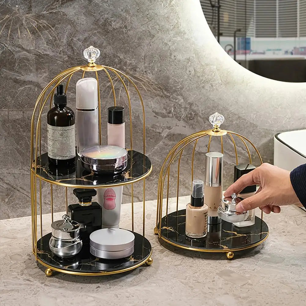 Birdcage Cosmetics Storage Rack – Double-Layer Iron Organizer Cosmetics Storage Rack Nixie