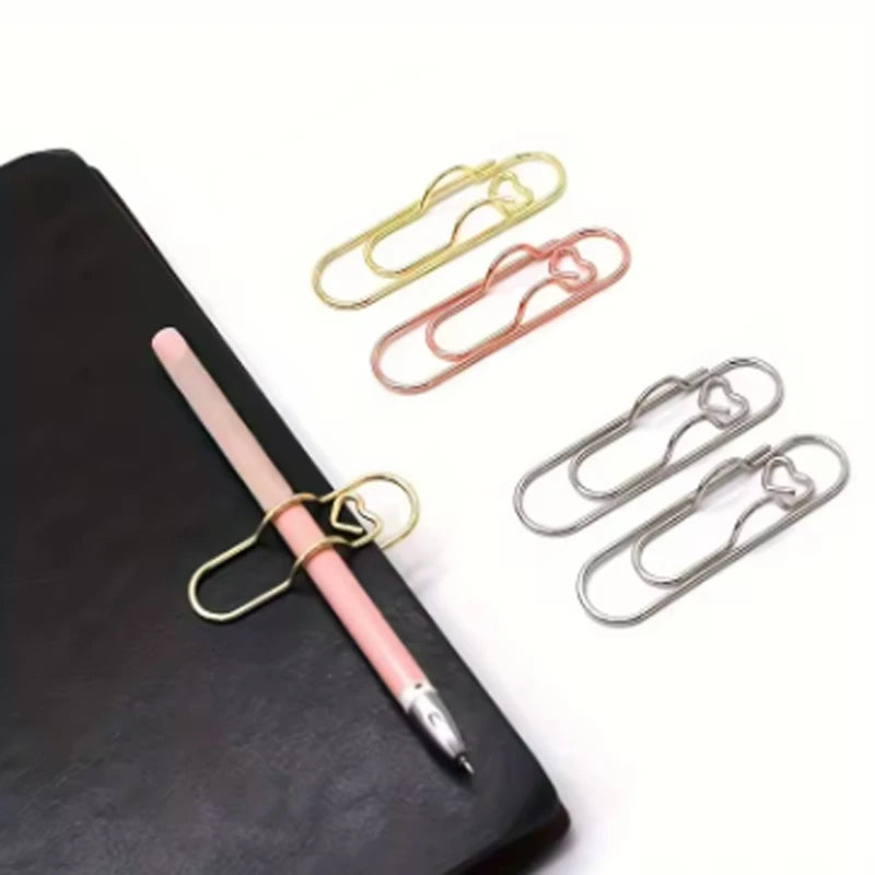 6pcs Heart-Shaped Pen Clip Holder Notebook Bookmark Paper Clips Notebook Pen Clips Nixie