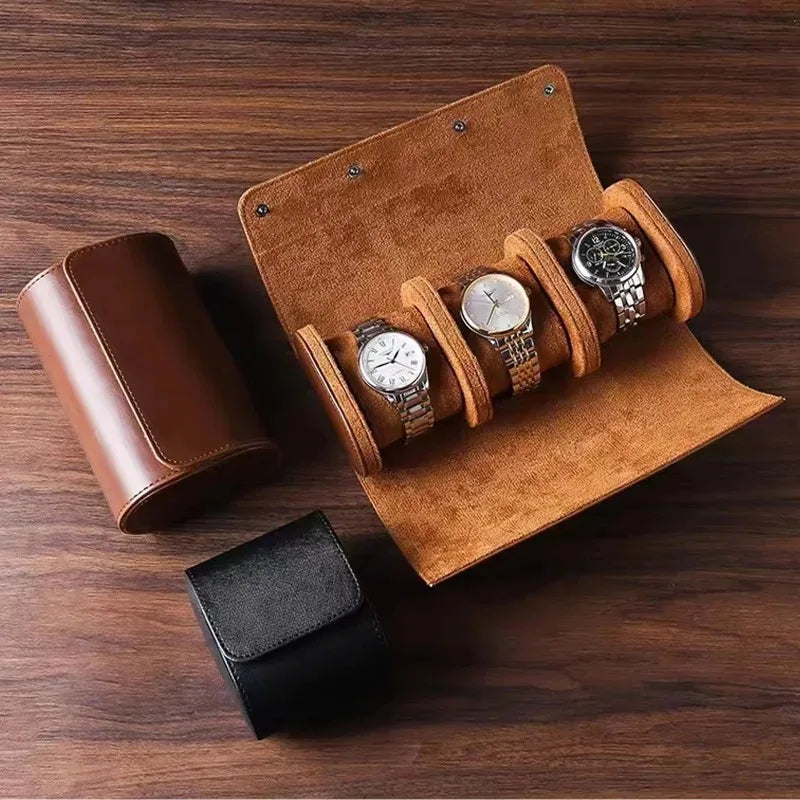 Brown Leather Watch Roll Travel Case – 1 Slot | Nixie Watch Roll Case Nixie