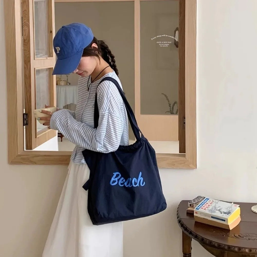 Women's Large Canvas Tote Bag – Letter Print Shoulder Handbag Canvas Tote Bag Nixie