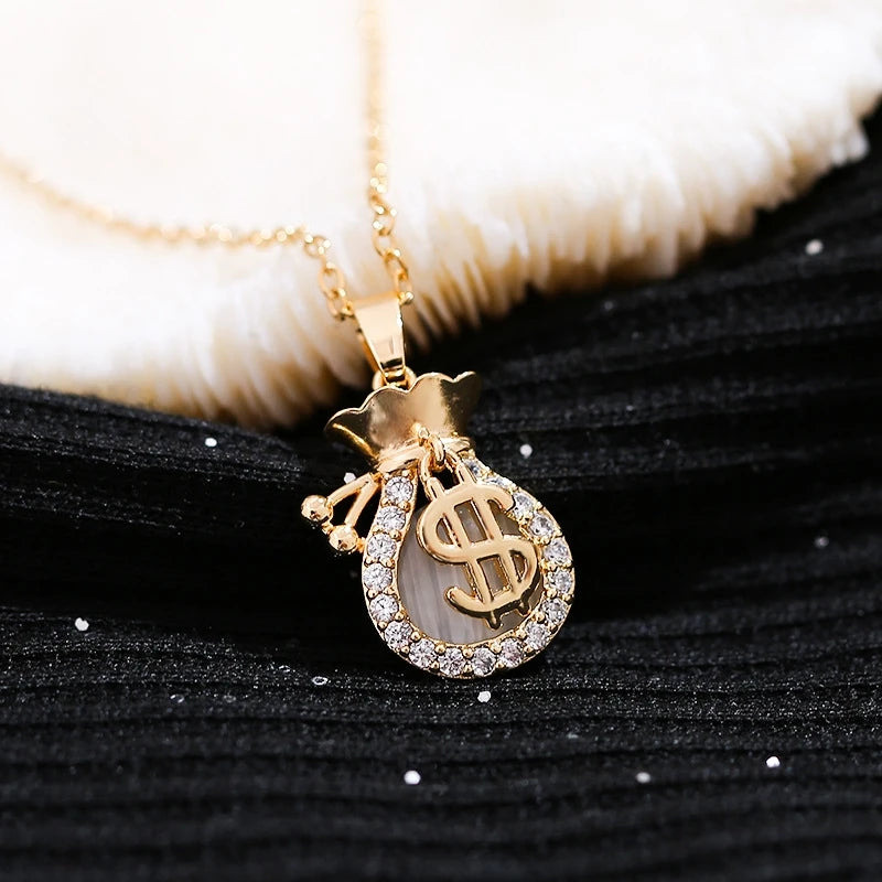 Copper Money Pouch Pendant Necklace | Women's Collarbone Chain Pendant Necklace Nixie