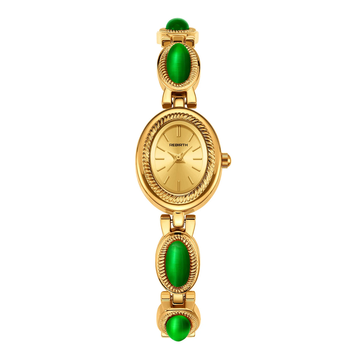 REBIRTH Oval Dial Retro Bracelet Watch for Women | Light Luxury Women's Bracelet Watch Nixie green