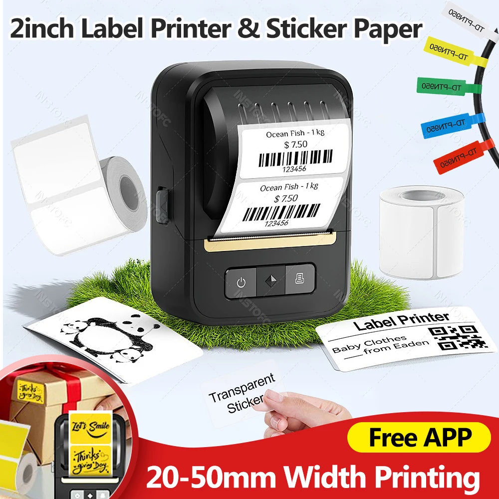 INSTOFC Pocket Bluetooth Thermal Label Printer – Inkless 2"