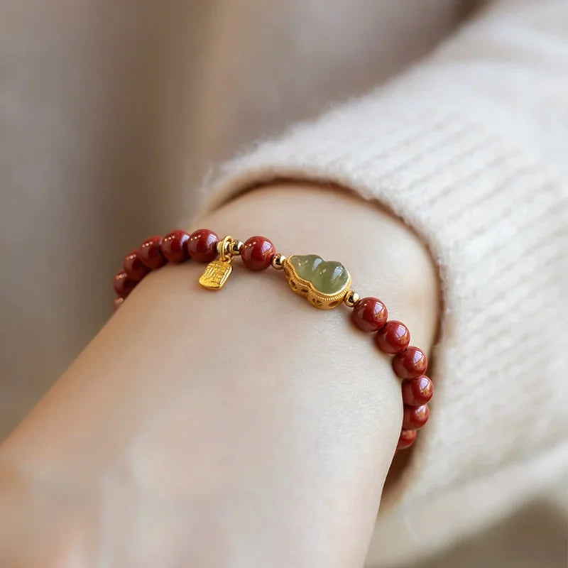 Lucky Jade & Cinnabar Bead Charm Bracelet for Women | Good Luck Charm Bracelet Nixie