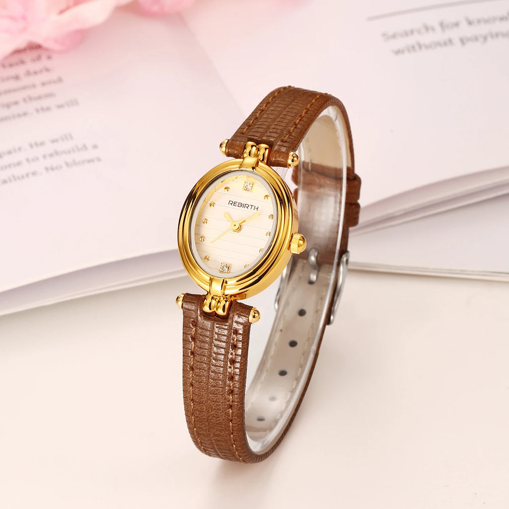 REBIRTH Women's Quartz Watch – Elegant Leather Band, Alloy Case Women's Quartz Watch Nixie