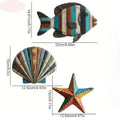 3-Piece Ocean Wooden Wall Art – Fish Shells Starfish Décor Set Wooden Wall Art Nixie 3pcs Multicolor