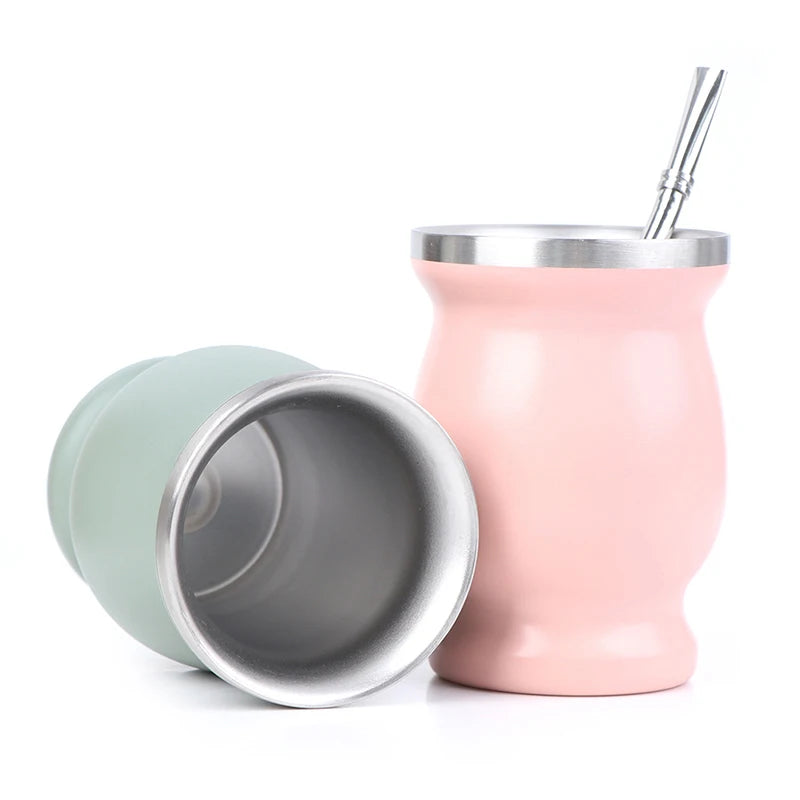 Stainless Steel Yerba Mate Gourd Cup 8oz Set with Bombillas Mate Gourd Cup Set Nixie