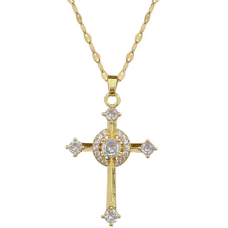 Women's Gold Cross Pendant Necklace – Stainless Steel Choker Pendant Necklace Nixie
