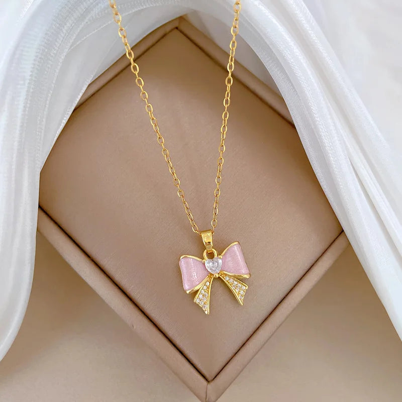 Butterfly Knot Choker Necklace – Gold Stainless Steel Women Pendant Choker Necklace Nixie