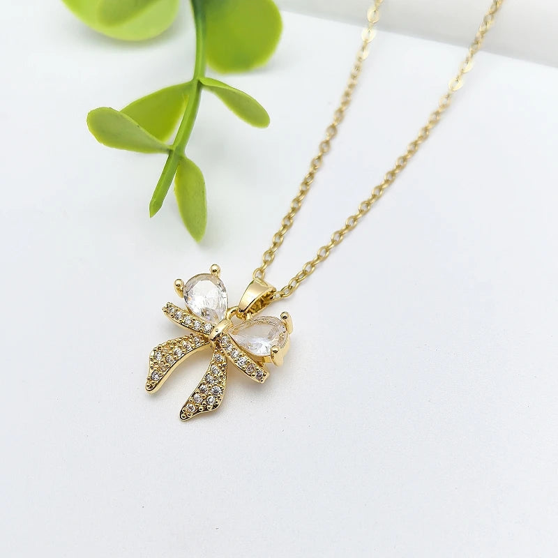 Butterfly Zircon Choker Pendant Necklace – Gold Stainless Steel Pendant Choker Necklace Nixie