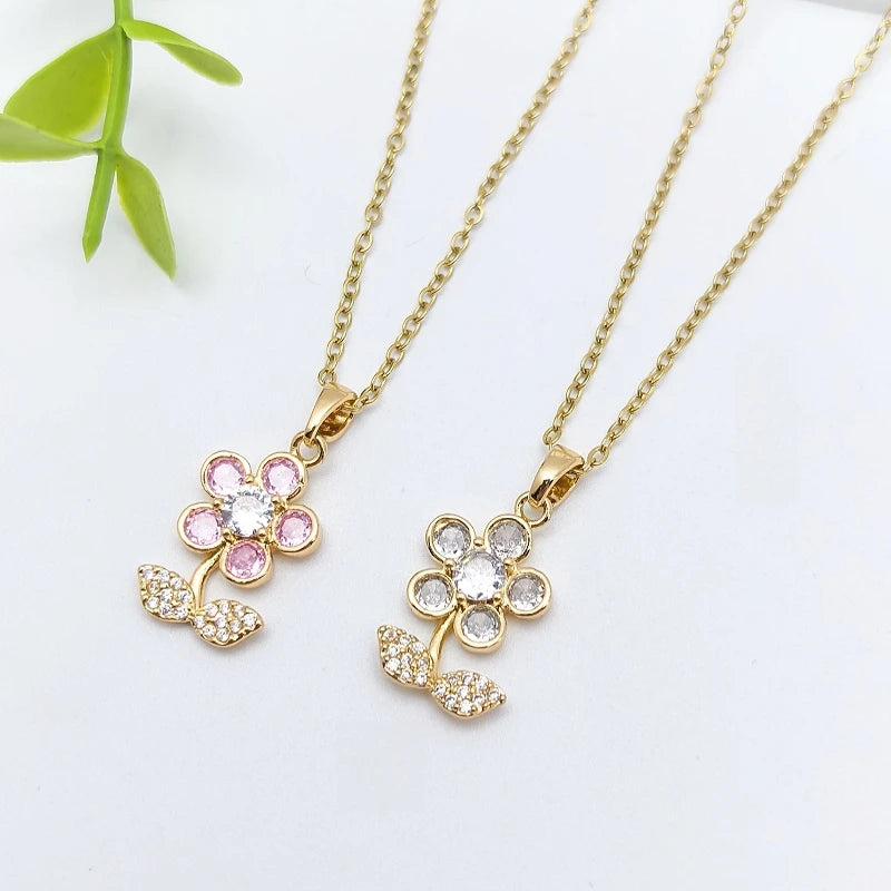 Five-Petal Flower Copper Pendant Necklace | Stainless Steel Pendant Necklace Nixie