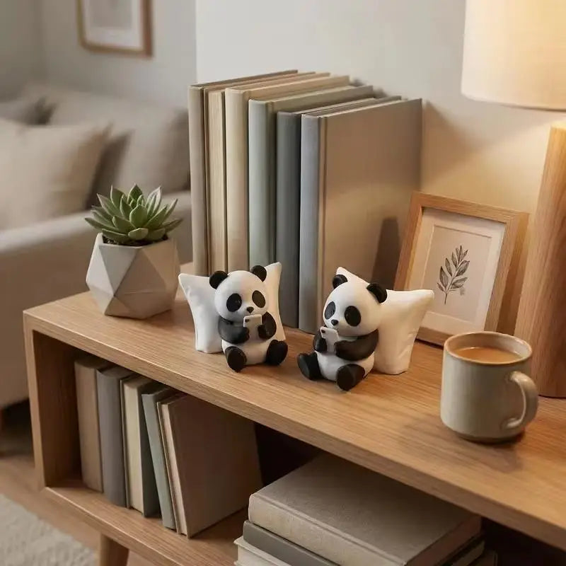 Panda Figurine Phone Stand | Cute Desktop Sculpture Decor Decorative Figurine Nixie
