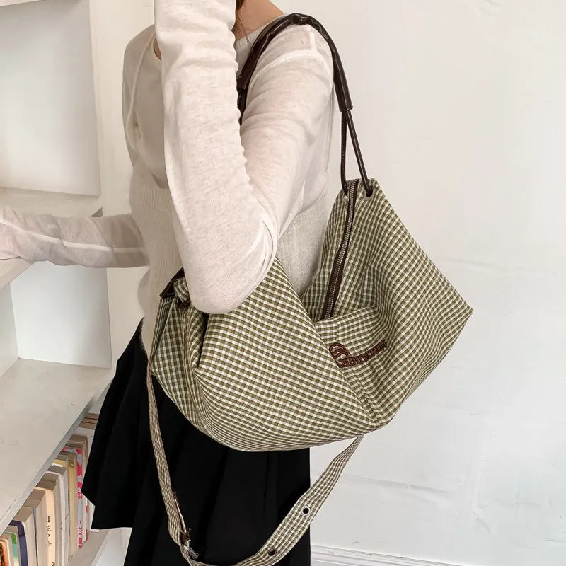 Nixie Retro Plaid Tote Bag – Large Capacity Women's Shoulder Bag Women's Tote Bag Nixie Green