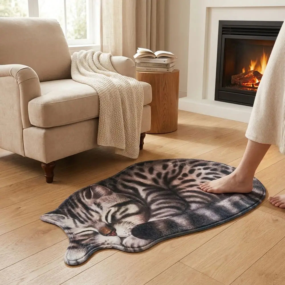 Cute Cat Crystal Fleece Floor Mat – Non-Slip 40×60cm Bath Mat Nixie