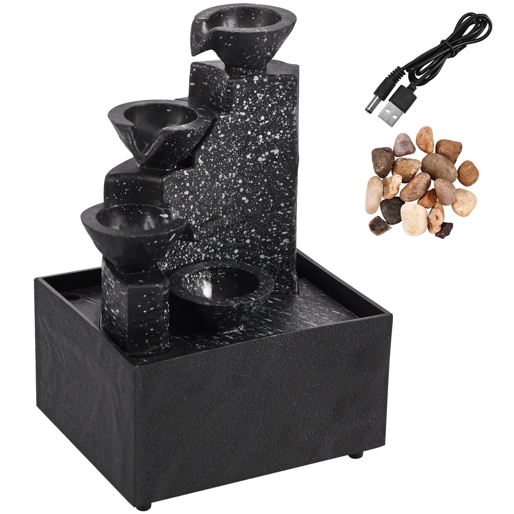 Tabletop Waterfall Fountain – Feng Shui Desktop Decor, Black Tabletop Water Fountain Nixie black