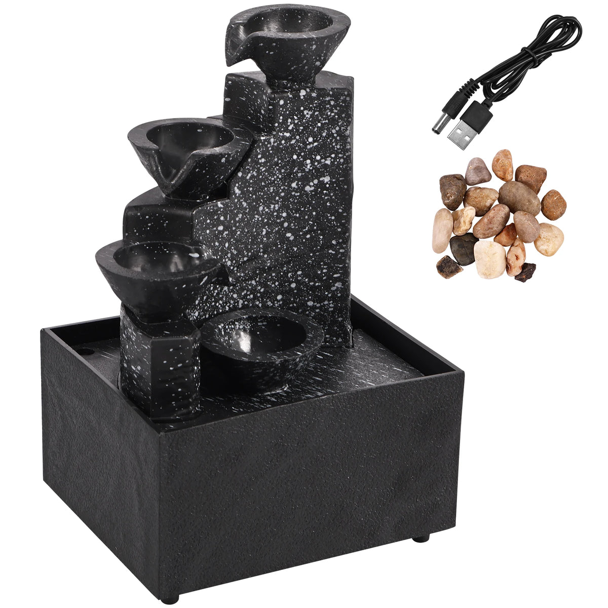 Tabletop Waterfall Fountain – Feng Shui Desktop Decor, Black