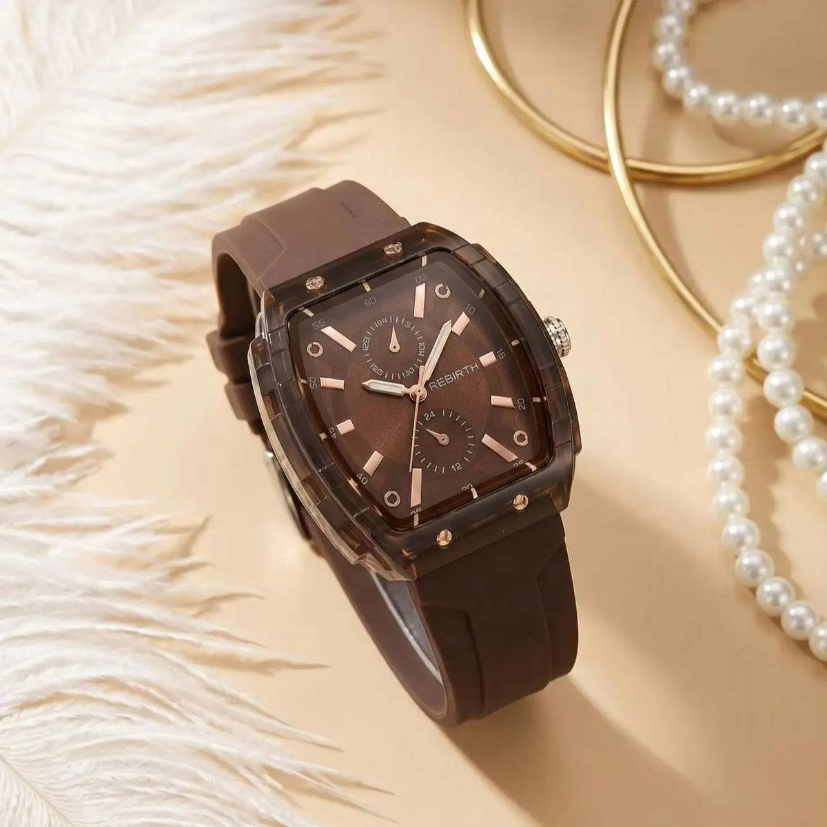REBIRTH Macaron Barrel Women's Watch – Silicone Strap Women's Fashion Watch Nixie