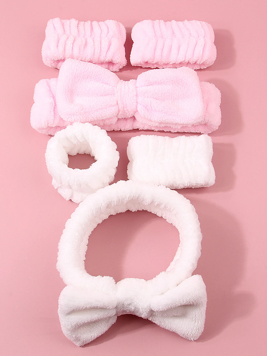 Plush Bow Hair Bands & Wrist Straps Set – Unisex Makeup Headband Bow Hair Headband Set Nixie