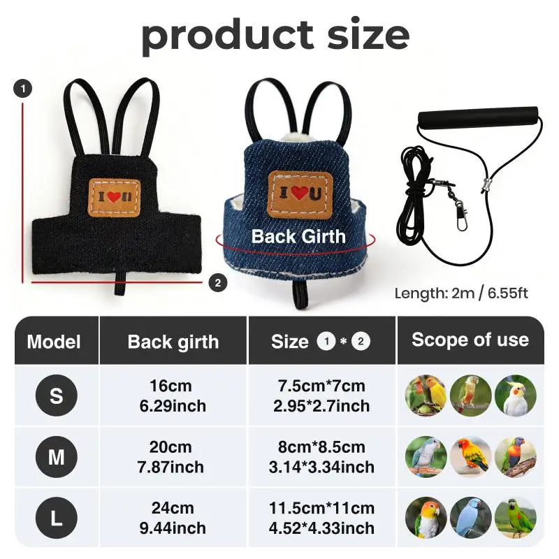Adjustable Parrot Harness Training Rope – Safe Bird Vest Bird Harness Leash Nixie