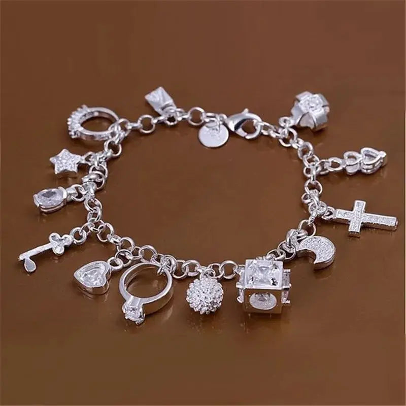 Silver 13-Pendant Charm Bracelet – Women's Fashion Jewelry Charm Bracelet Nixie Bracelet 13 pendant