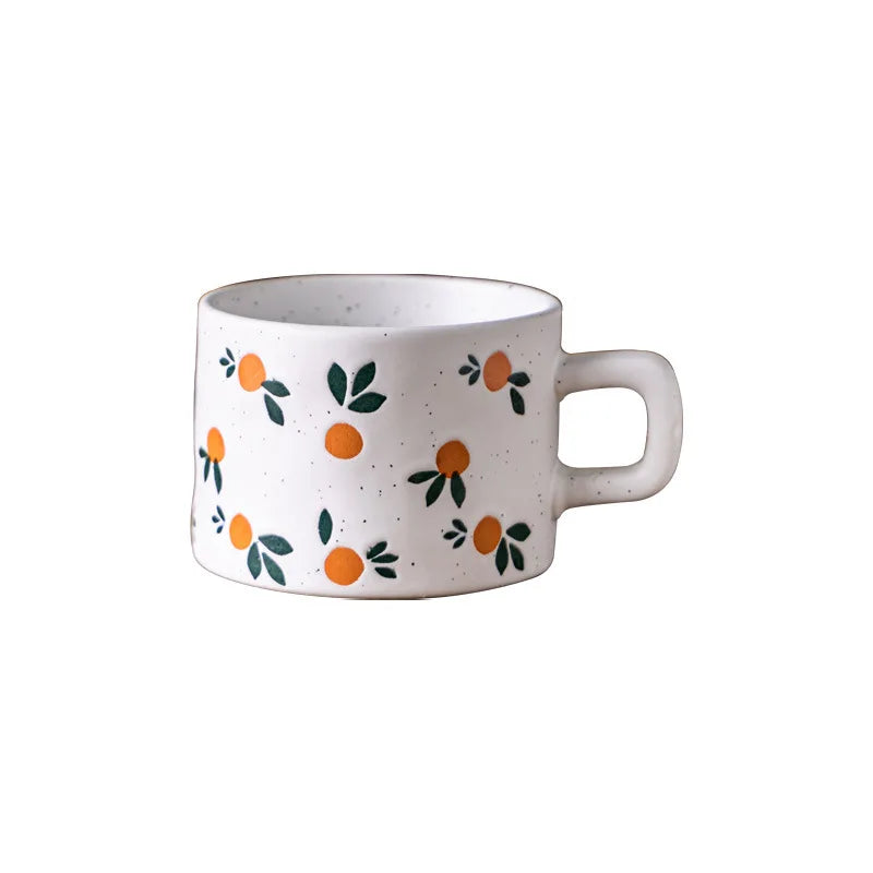 Retro Ceramic Coffee Cup Hand-Painted Floral Embossed 250ml