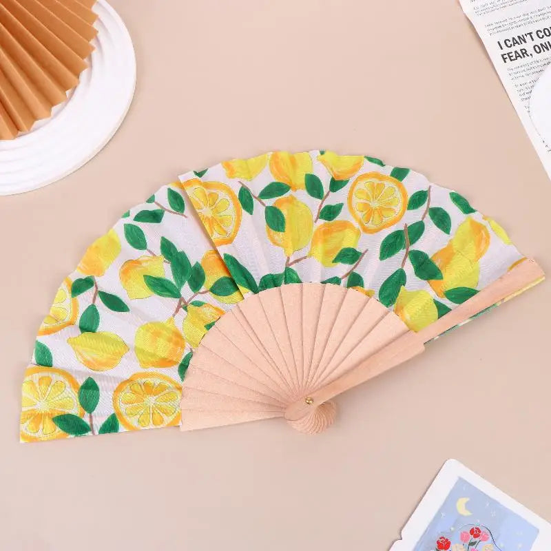 Lemon Print Folding Hand Fan – Bamboo & Fabric, 22.5cm Folding Hand Fan Nixie Default Title