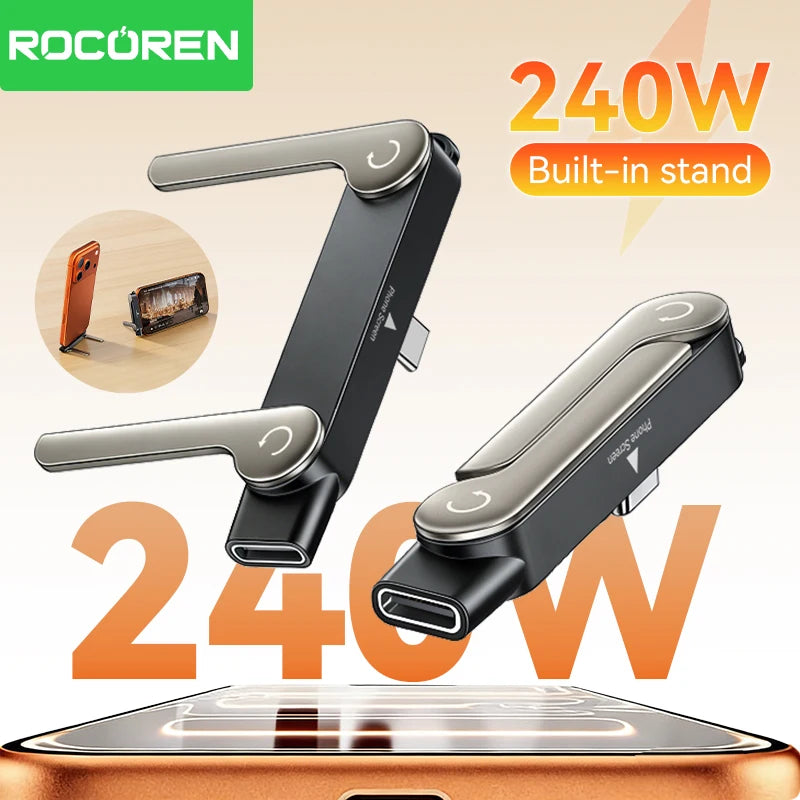 Rocoren 240W 3-in-1 Foldable Phone Stand USB-C Fast Charger USB-C Charging Adapter Nixie