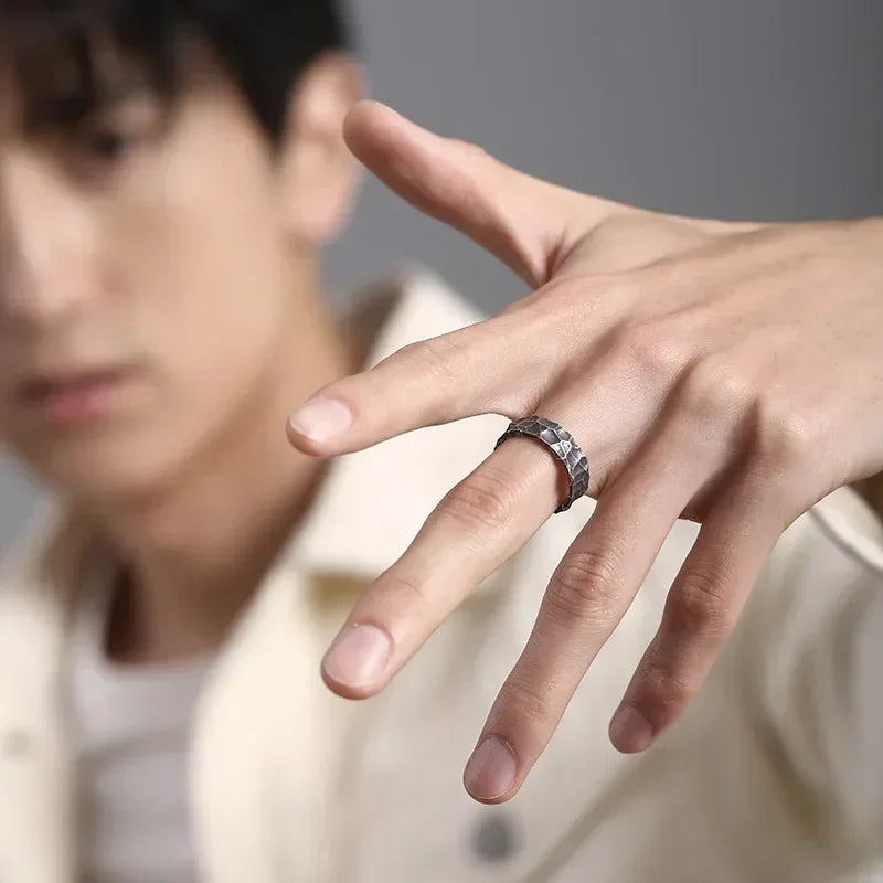Black Punk Adjustable Mood Tracker Ring – Zinc Alloy Crystal Fashion Ring Nixie
