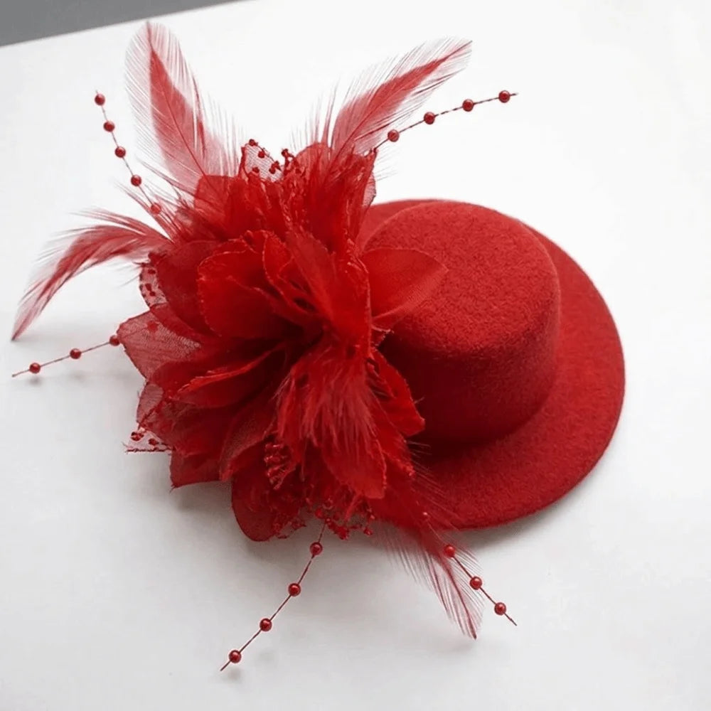 Kids Fascinator Hat 13cm Feather Flower Pillbox Hair Clip