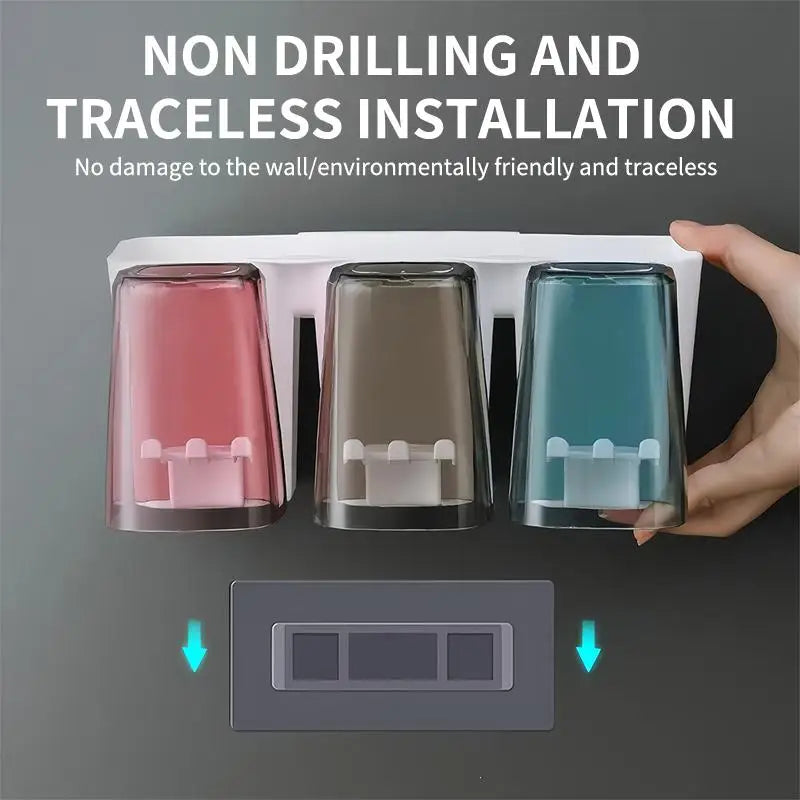 Wall Mounted Toothbrush Holder Rack with Cups – Punch-Free