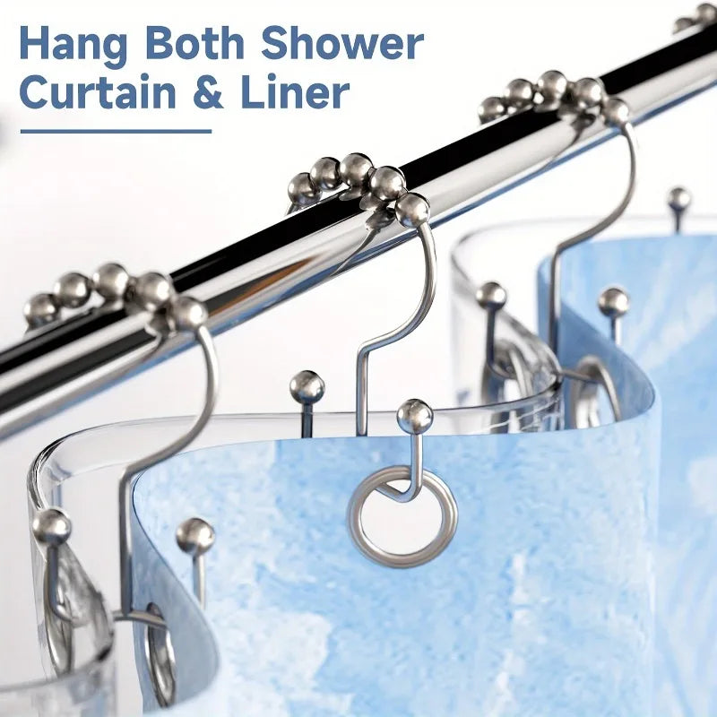 Stainless Steel Shower Curtain Hooks Roller Ball Double-Sided Rings Shower Curtain Hooks Nixie