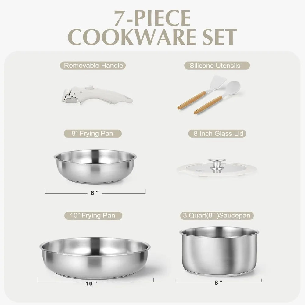 KOCH SYSTEME CS 7-Piece SS Cookware Set – Detachable Handle Cookware Set Nixie