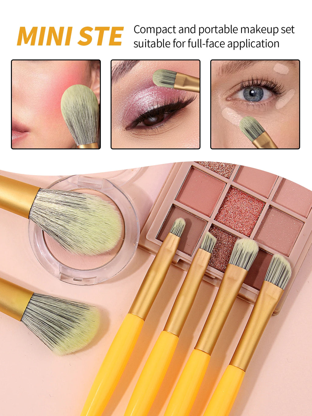 8-Piece Travel Makeup Brush Set with 2 Powder Puffs | Mini Kit Makeup Brush Set Nixie