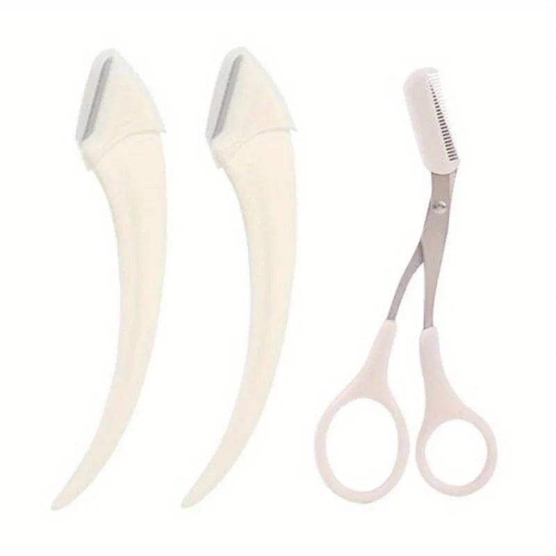 Eyebrow Trimmer Set – Curved Razor, Scissors & Comb | Nixie