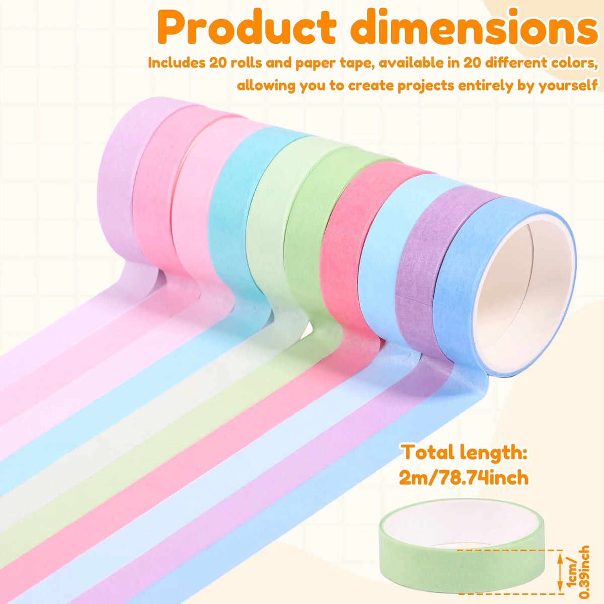 20 Rolls Washi Tape Set – Rainbow Colors for DIY Scrapbooking Decorative Washi Tape Nixie