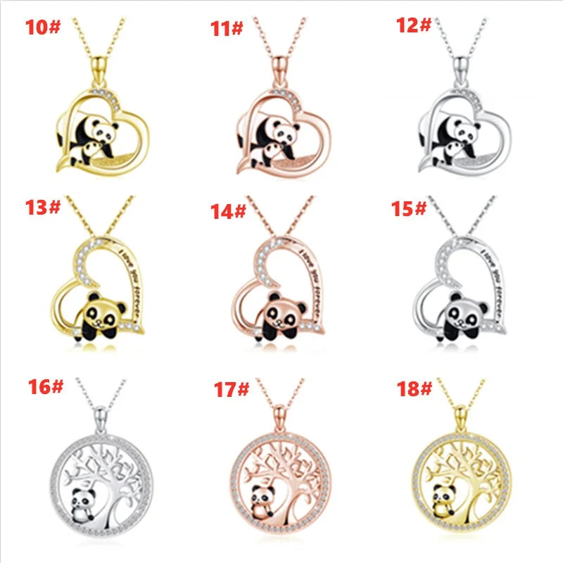 Panda Bear Zircon Heart Pendant Necklace Set – Women & Girls