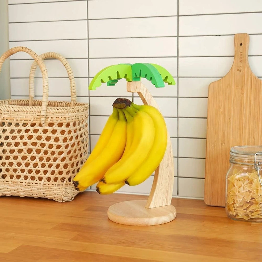 Wooden Banana Hanger Rack with Decorative Leaf | Kitchen Fruit Hanger Rack Nixie
