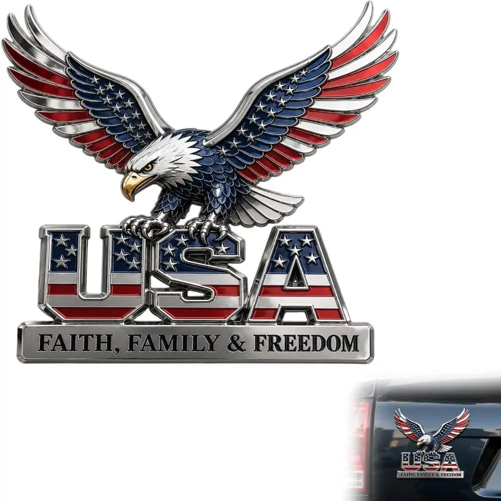 3D USA Faith Family Freedom Eagle Zinc Alloy Car Emblem Car Emblem Badge Nixie