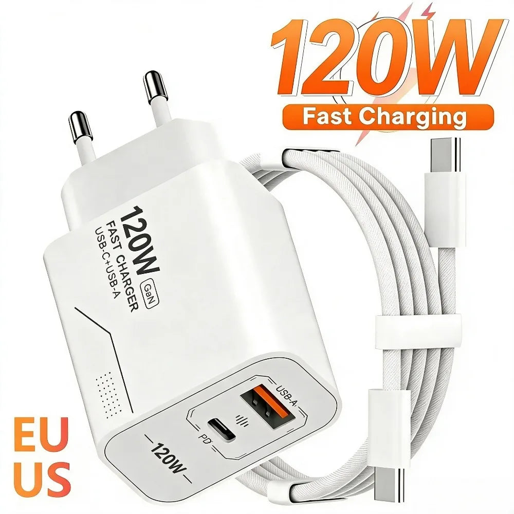120W GaN 2-Port USB-C PD Fast Wall Charger – US/EU Plug USB-C Wall Charger Nixie