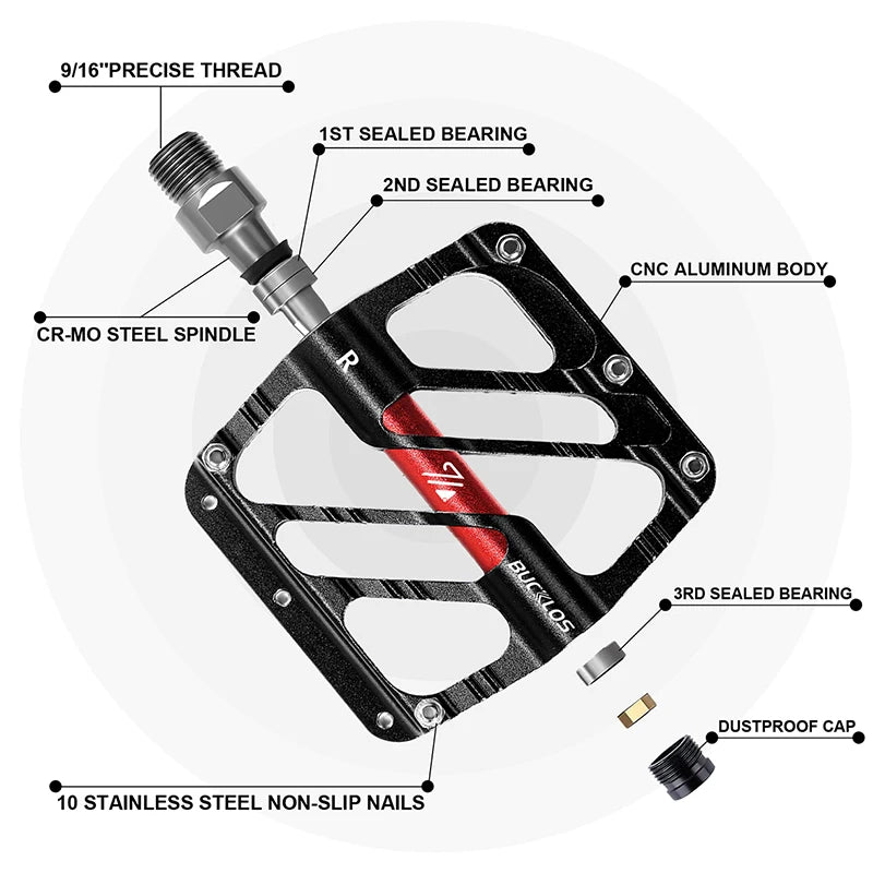BUCKLOS MTB Flat Platform Bike Pedals – Ultralight Non-Slip Flat Platform Pedals Nixie