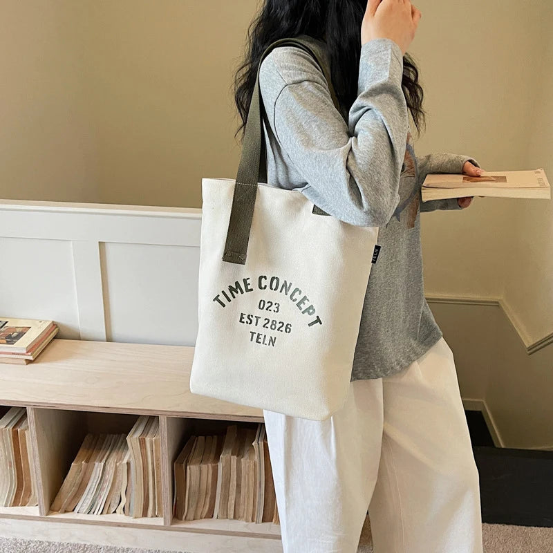 Korean Canvas Crossbody Tote Bag – Letter Print Shoulder Bag