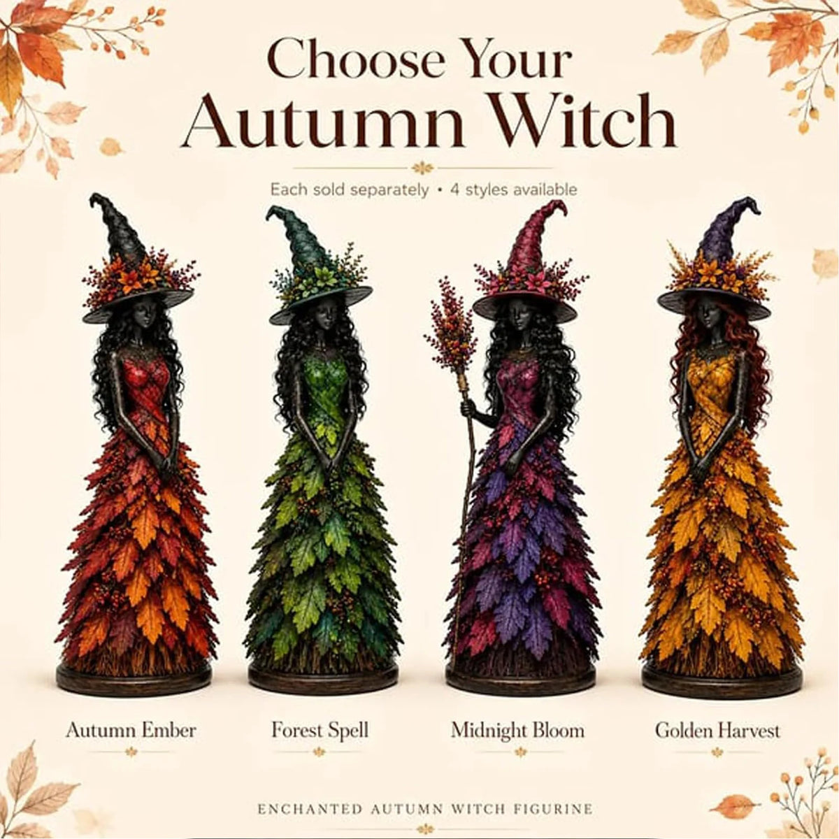 Autumn Witch Figurine Gothic Halloween Resin Sculpture Decor Halloween Figurine Nixie